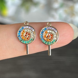 2pcs Cute CZ Micro Pave Multi Colors Gold Lollipop Pendant Charm Findings-Jewelry Making-Real Gold Plated Charm Material Supply