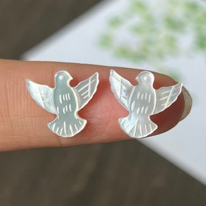 2pcs Double Sided Mother of Pearl Flying Bird Bead-Carved Little Eagle Dove Shell Charm-Jewelry Making Supply