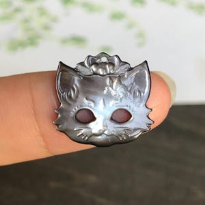 Black Mother of Pearl Cat Charm: MOP Shell Animal Head Mask Charm