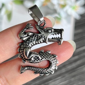 1pc Stainless Steel Dragon Pendant-Mens Necklace Pendant Charm-Cool Gift for Him Jewelry Making Supply