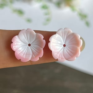 4pcs 15mm Queen Conch 5 Petals Flower Bead-Carved Pink Shell MOP Bowl Shaped Flower Jewelry Making Supply