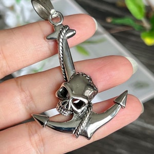 1pc Stainless Steel Large Anchor Skull Pendant-Men&#39;s Nautical Themed Necklace Pendant-Halloween Jewelry Making Supply