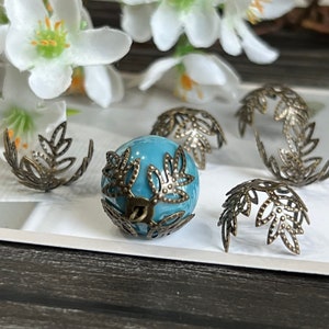 12 capuchons de perles en forme de feuille en filigrane, bronze antique - Grands capuchons de feuille (18 mm)