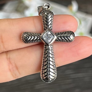 1pc Stainless Steel CZ Pave Cross Pendant-Men's Unisex Necklace Pendant-Jewelry Making Supply