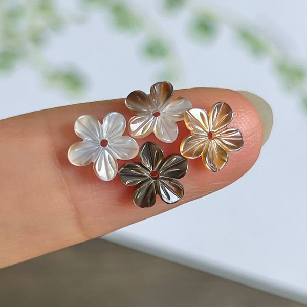 6pcs 8mm Natural Black Mother of Pearl Flower Bead-Carved Shell 5 Petals Flower Jewelry Making Supply