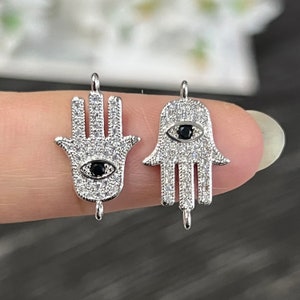 5pcs White K Gold Plated Micro Pave Hamsa Hand Connector,Links Charm-Jewelry Making Supply