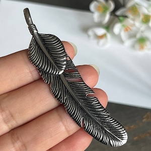 1pc Stainless Steel Large Feather Pendant-Men&#39;s Jewelry-Necklace Making Supply