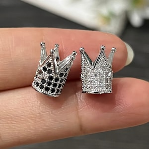 5pcs White K Gold Plated CZ Micro Pave Crown Spacer Bead Charm-Jewelry Making Supply
