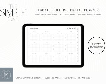 Undated Digital Planner, Goodnotes, Notability, iPad & Tablet, Minimalist Planner, iPad Diary, Goodnotes Stickers, The Simple Planner