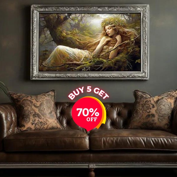 Celtic goddess wall art awash in divine energy—Danu print channels mystical aspects of nature for pagan and goddess-centered spaces