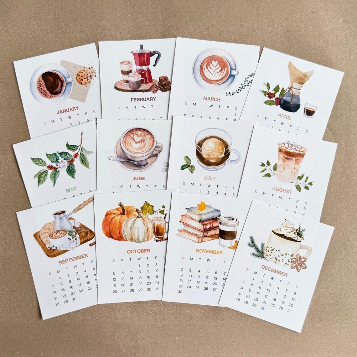 2025 Coffee Desk Calendar Monthly Calendar Illustrated 12 Month ...