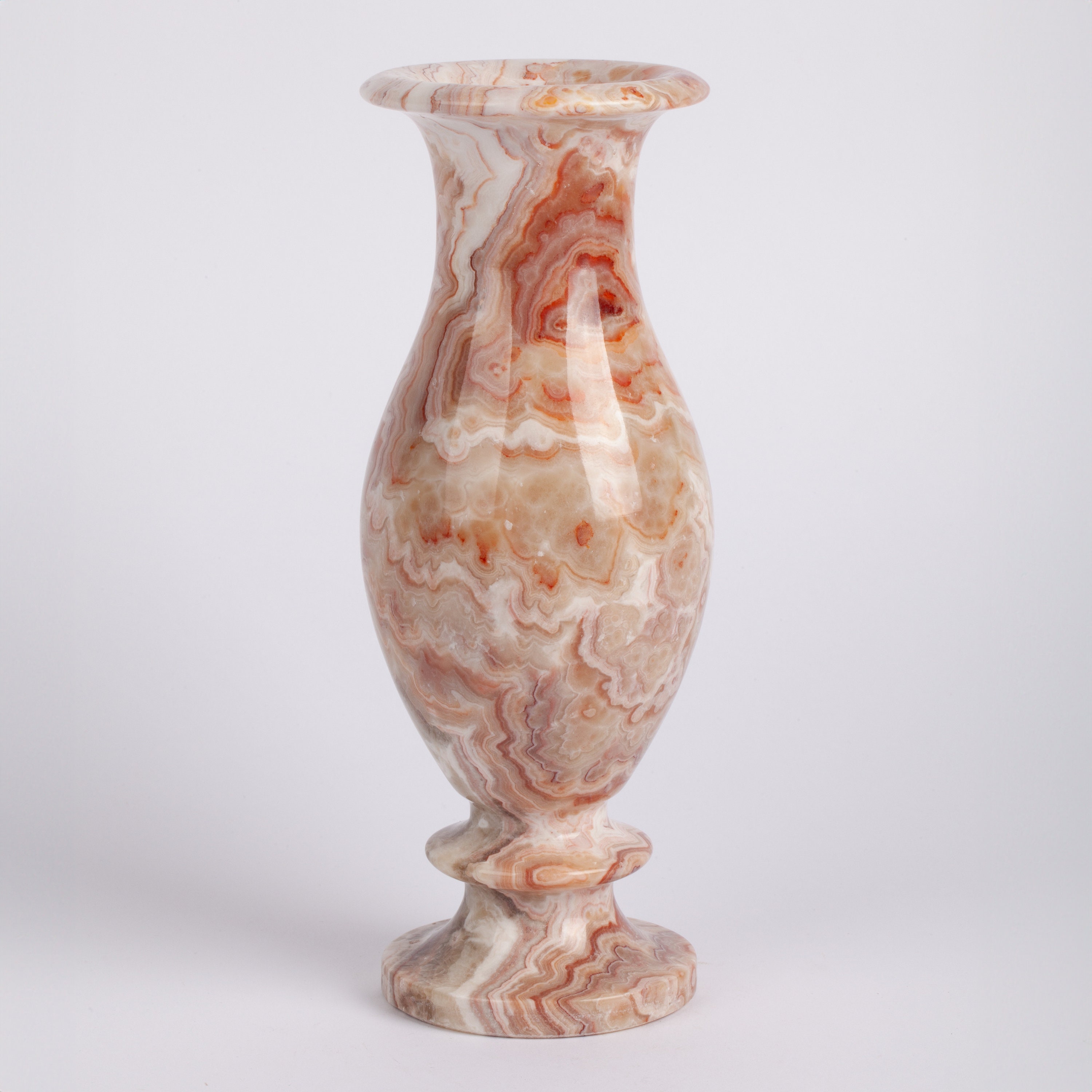 Vase Vintage En Albâtre Sculpté à La Main, Décor Floral - Objet De Décoration D'occasion
