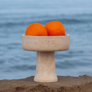 Travertine Pedestal Bowl, Natural Stone Bowl, Kitchen Accessories, Home Gift, Home Decoration, Handmade Bowl, Gift For Her, Catchall