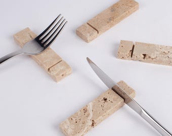 Set di 6 poggia-posate in travertino rustico, poggia-coltelli in travertino beige, poggia-posate in pietra naturale, bacchette in marmo, poggia-posate, poggia-coltelli