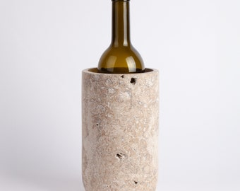 Noche Travertine Cylinder Vase / Stone Bottle Holder / Travertine Wine Holder / Marble Wine Holder / Travertine Wine Rack / Wine Cooler