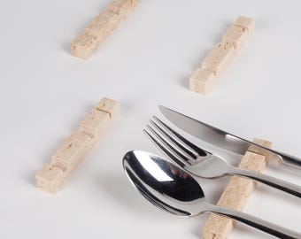 Beige Travertine Cutlery Rest Set 6pcs/ Chopstick Rest with channels/ Marble Cutlery Rest / Marble Chopstick Rest / Cutlery Rest