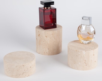Beige Travertine Cylinder, Round Photo Prop, Cylinder Jewelry Riser, Travertine cylinder prop for styling photography