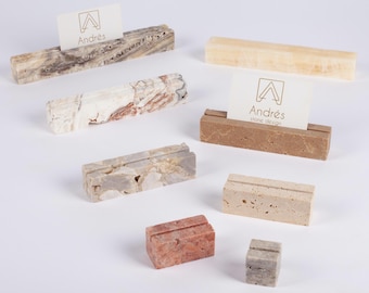 Portatarjetas de travertino, portamenús de mármol, expositor de joyas, portatarjetas de identificación, portatarjetas de boda, letrero de bar, marcadores de sitio de piedra para bodas