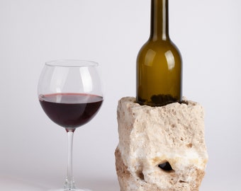 Unique Travertine Wine Bottle Holder / Stone Wine Bottle Holder / Stone Wine Holder / Marble Wine Bottle Holder / Wine Holder / Wine Rack