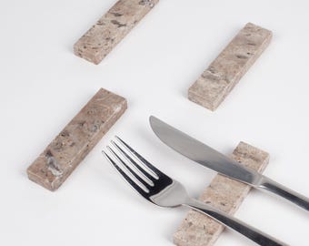 Gray Travertine Cutlery Rest Set 6pcs, Travertine Knife Rest, Beige Marble Cutlery Rest, Marble Chopstick, Cutlery Rest, Knife Rest