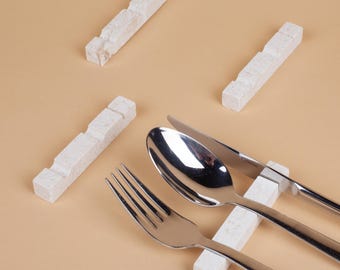 Myra Limestone Cutlery Rest Set 6pcs/ Chopstick Rest with channels/ Limestone Cutlery Rest / Marble Chopstick Rest / Cutlery Rest