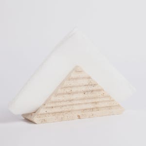 Travertine Napkin Holder, Napkin Holder for table, Cocktail Napkin Holder, Marble Dining Accessories, Stone Tableware Triangle Lined