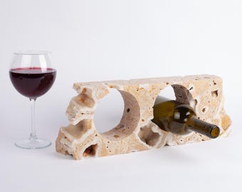 Unique Travertine Wine Bottle Holder / Stone Wine Bottle Holder / Stone Wine Holder / Marble Wine Bottle Holder / Wine Holder / Wine Rack