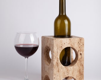 Unique Travertine Wine Bottle Holder / Stone Wine Bottle Holder / Stone Wine Holder / Marble Wine Bottle Holder / Wine Holder / Wine Rack
