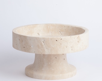Handmade Travertine Pedestal Bowl Natural Stone Home Decor (7.3")