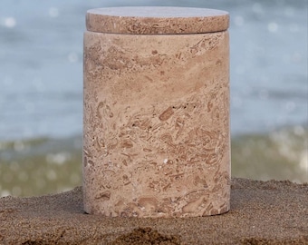 Beige Travertine Container, Travertine Jar With Lid, Home Decoration, Marble Decoration, Marble Container Kitchen Accessories, Kitchen Gift