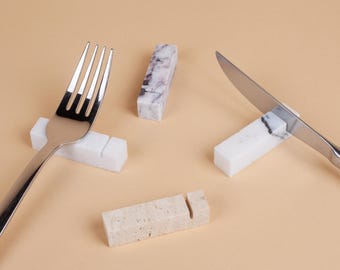 Travertine & Marble Cutlery Rest Two Piece Set, Marble Chopstick Rest, Marble Cutlery Rest