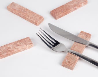 Pink Travertine Cutlery Rest Set 6pcs, Chopstick Rest, Marble Chopstick Rest, Cutlery Rest Set, Pink Marble Cutlery Rest