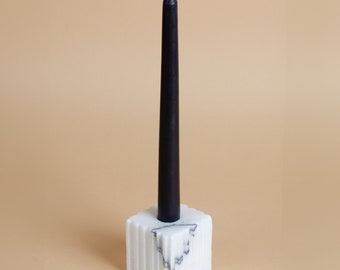 White Marble Candlestick Holder: Natural Stone, Matte Finish (2.3")