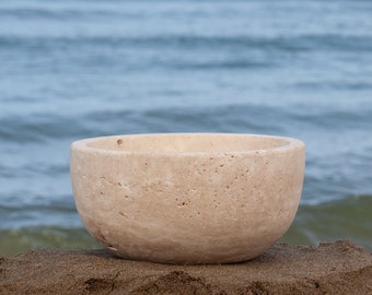 Handgemacht Beige Travertin Schüssel Naturstein Küche Dekor