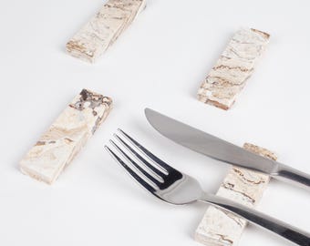 Leonardo Travertine Cutlery Rest Set 6pcs / Travertine Chopstick Rest / Marble Cutlery Rest / Cutlery Rest Set