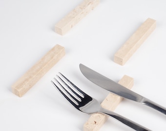 Beige Travertine Cutlery Rest Set 6pcs , Travertine Cutlery Rest, Marble Chopstick Rest