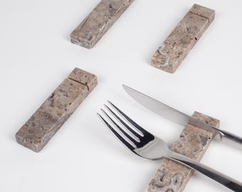 Gray Travertine Cutlery Rest Set 6pcs, Travertine Knife Rest, Beige Marble Cutlery Rest, Marble Chopstick, Cutlery Rest, Knife Rest