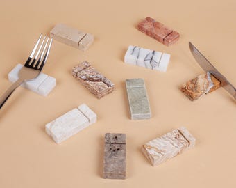 Travertine, Marble, Limestone Cutlery Rest Set 6pcs with knife rest / Travertine Chopstick Rest / Marble Cutlery Rest / Cutlery Rest Set