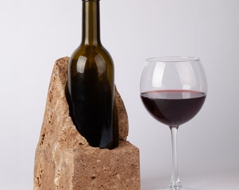 Unique Travertine Wine Bottle Holder / Stone Wine Bottle Holder / Stone Wine Holder / Marble Wine Bottle Holder / Wine Holder / Wine Rack