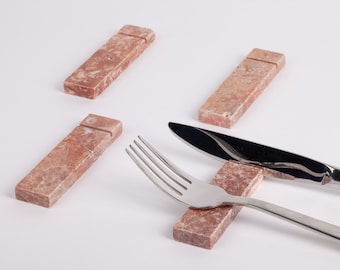 Pink Travertine Cutlery Rest Set 6pcs, Chopstick Rest, Marble Cutlery Rest, Marble Chopstick Rest, Cutlery Rest Set, Pink Marble Cutlery