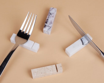 Travertine & Marble Cutlery Rest Set 6pcs with Knife Rest / Travertine Chopstick Rest / Marble Cutlery Rest / Cutlery Rest Set