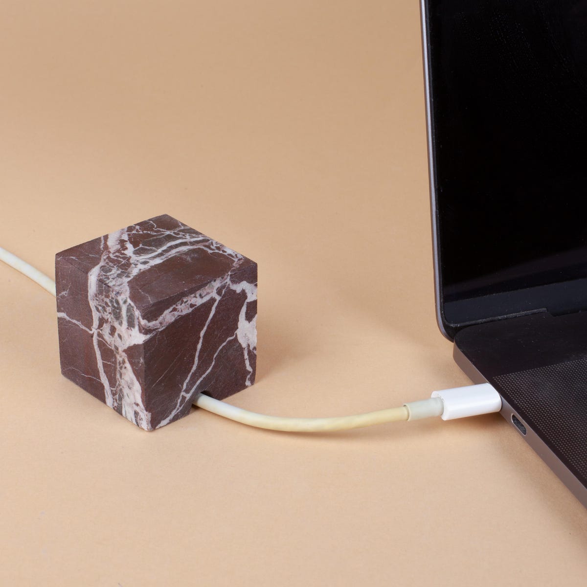Marble Cable Holder in Rosso Levanto