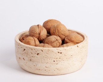 Bol de travertino hecho a mano, piedra natural, decoración de cocina (5,9")