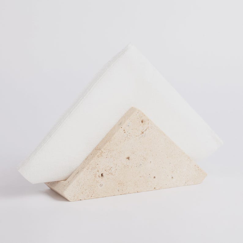 Travertine Napkin Holder, Napkin Holder for table, Cocktail Napkin Holder, Marble Dining Accessories, Stone Tableware Triangle