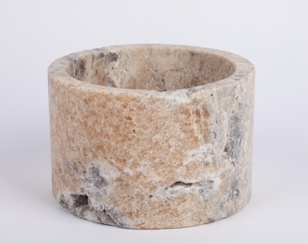 Handmade Silver Travertine Bowl: Rustic Home Decoration