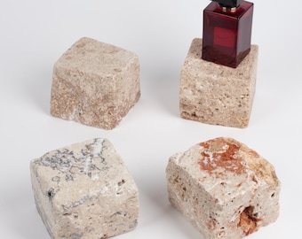 Travertine cube photo prop, Travertine photo riser, Natural stone photo ornament, Rustic stone ornament