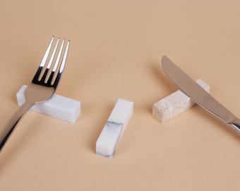 Travertine & Marble Cutlery Rest Set 6pcs / Travertine Chopstick Rest / Marble Cutlery Rest / Cutlery Rest Set