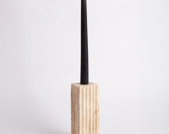 Natural Travertine Candlestick Holder Vertical Lined Stone Decor