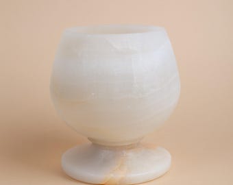 Handgefertigte Alabaster Sockel Schüssel Einzigartige Stein Herzstück (6,3 ")