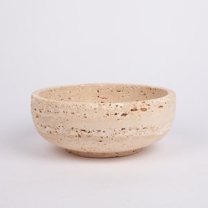Beige Travertine Bowl, Natural Stone Bowl, Kitchen Accessories, Home Gift, Home Decoration, Handmade Bowl, Marble Bowl, 6.7&quot; (17 cm)